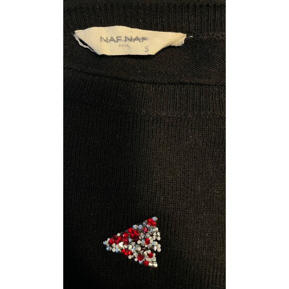 NAF NAF Paris Black Lipstick Sequined Knit Sweater Size: S - Picture 4 of 4